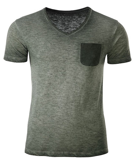 Koszulka V-neck z kieszonką - melanż